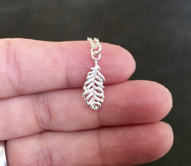 Silver Feather Charm Necklace, Filigree Feather Pendant, Sterling Silver