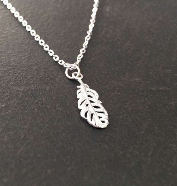 Sterling Silver Filigree Feather Necklace, Dainty Necklace