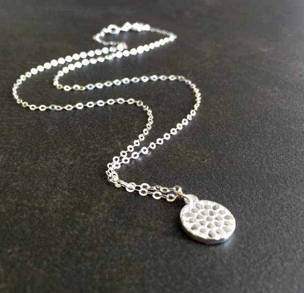 Sterling Silver Honeycomb Disk Necklace