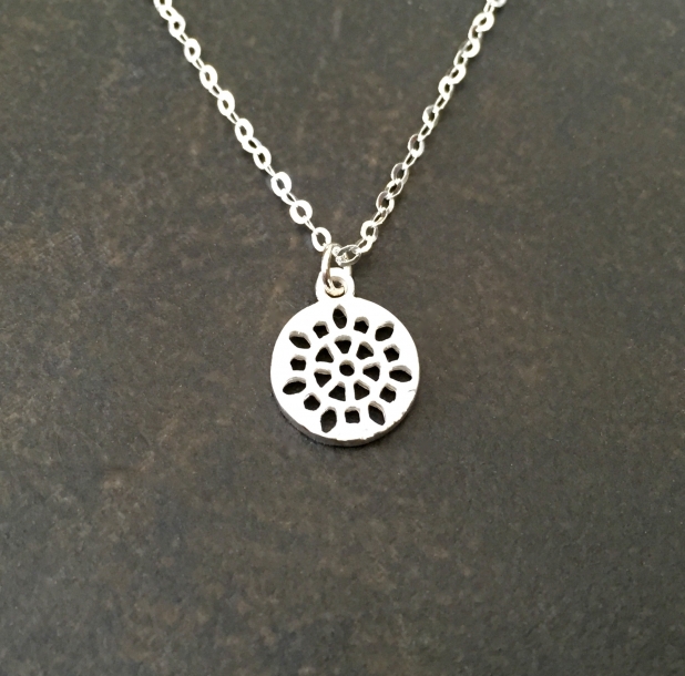 Dainty Silver Filigree Disk Necklace