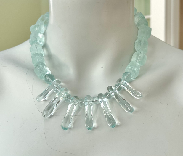 Aqua Quartz Statement Necklace, Sterling Silver