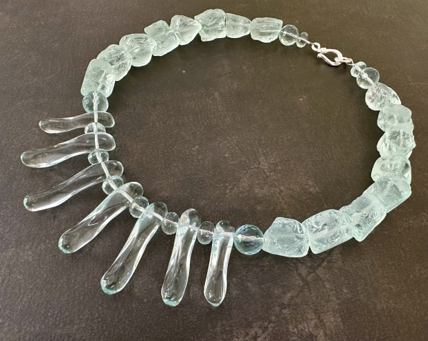Aqua Quartz Statement Necklace, Sterling Silver