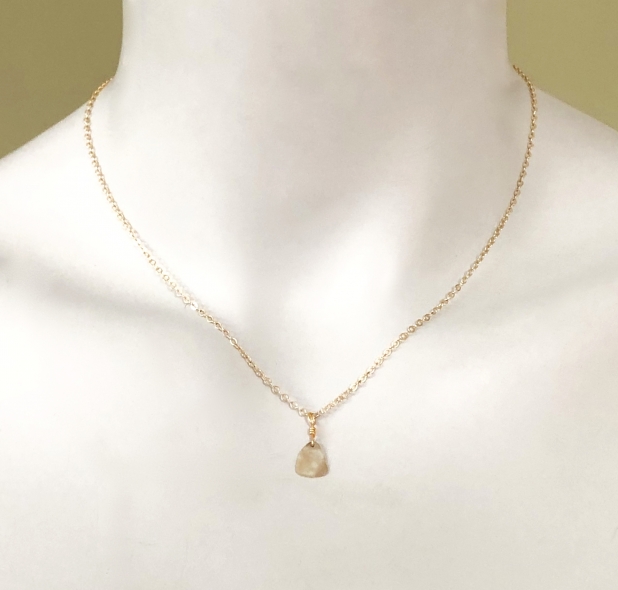 Diamond Necklace, Genuine Diamond Slice, 14K Gold Filled, Prairie Ice
