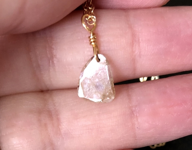 Diamond Slice Necklace, Natural Stone, Minimalist Necklace, Gold Chain