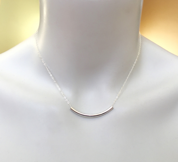 Sterling Silver Curved Tube Necklace, Minimalist Layering Necklace