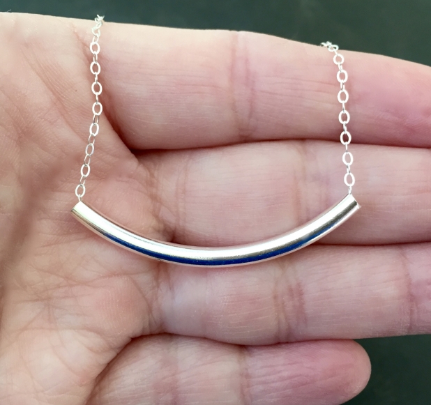 Sterling Silver Curved Tube Necklace, Minimalist Necklace, Layering Necklace