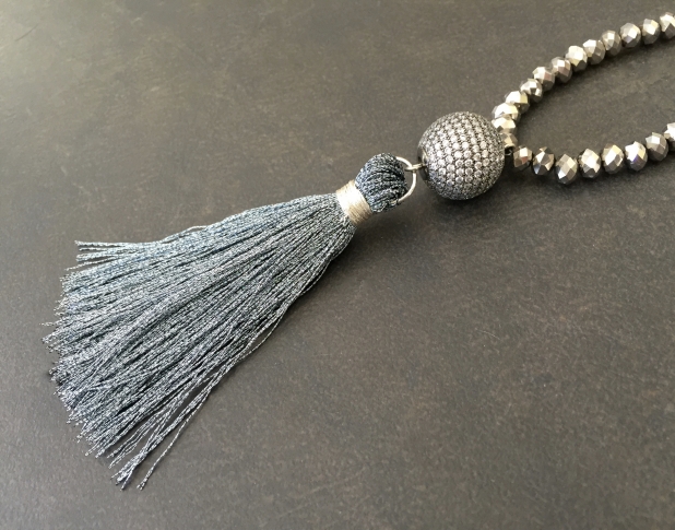 Sparkly Tassel Necklace, Boho Style Jewelry, Statement Necklace, Silver Crystal