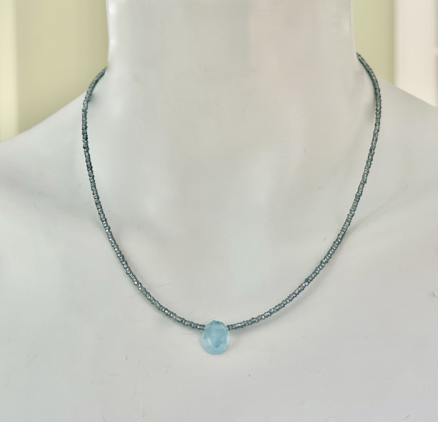 Aquamarine Pendant Necklace, Sterling Silver, Prairie Ice Jewelry