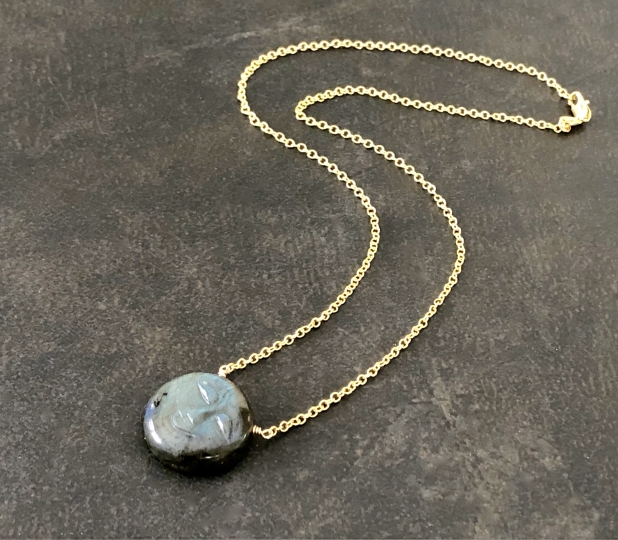 Blue Moon Necklace, Carved Labradorite Pendant, Handmade Jewelry, Prairie Ice