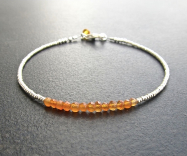 Orange Carnelian Stacking Bracelet, Semi Precious Gemstone, Skinny Bracelet