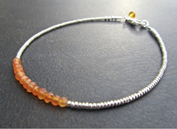 Orange Carnelian Stacking Bracelet, Skinny Bracelet, Semi Precious Gemstone