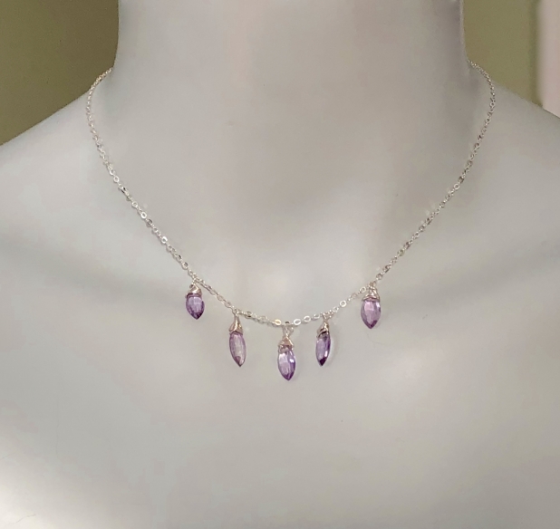 Purple Amethyst Necklace, Marquise Briolettes, Sterling Silver