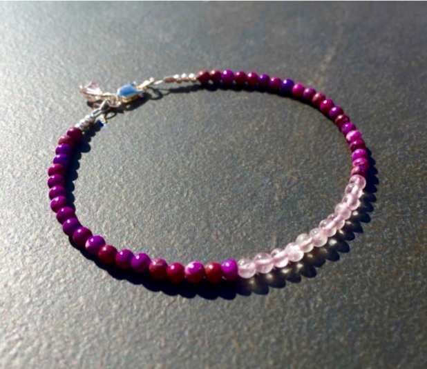 Lavender Amethyst Purple Turquoise Minimalist Stacking Bracelet, Semi Precious