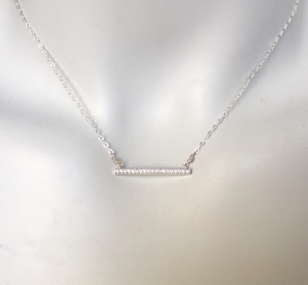 CZ Bar Necklace, Sterling Silver