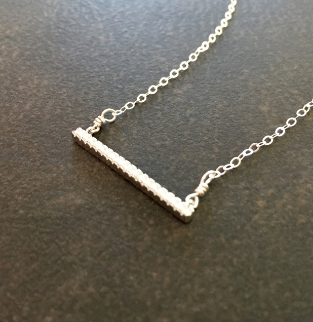 Dainty Silver Necklace, CZ Bar Pendant, Sterling Silver