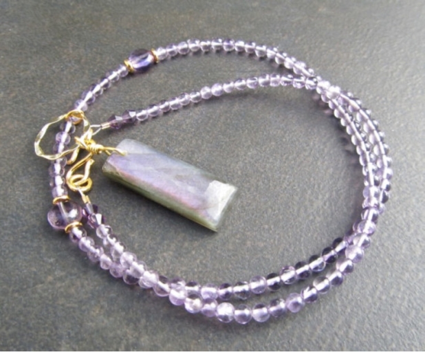 Purple Labradorite Necklace, Amethyst Necklace, Semi Precious