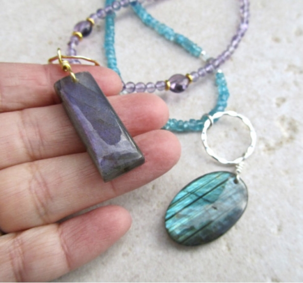 Labradorite Necklace, Purple Labradorite, Lavender Amethyst, Semi Precious