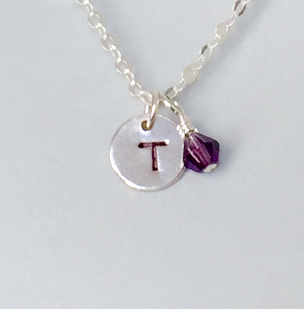Initial Necklace, Sterling Silver, Personalized Jewelry, Birthstone Charm