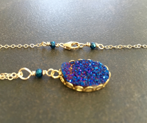 Druzy Pendant, Titanium Druzy, 14K Gold Filled, Layering Necklace, Minimalist