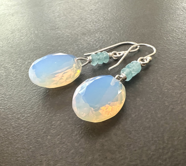 Opalite Aquamarine Earrings, Sterling Silver
