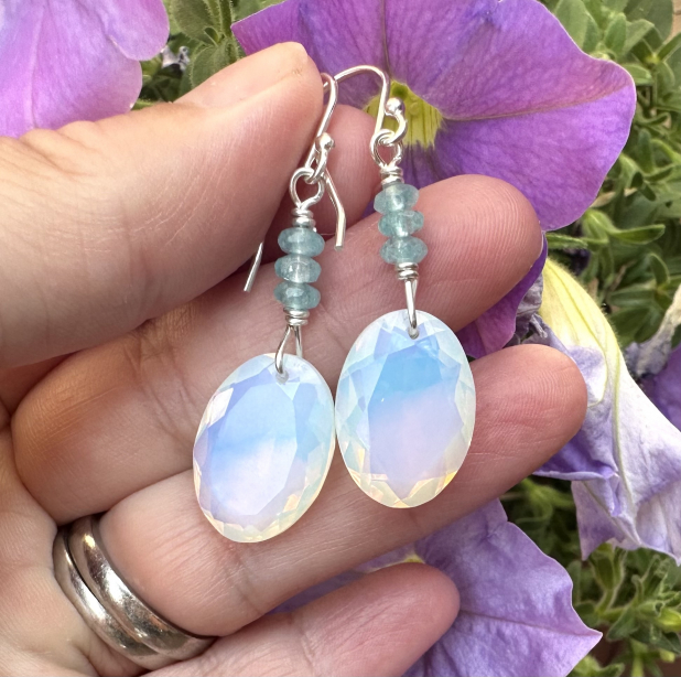 Opalite Aquamarine Earrings, Sterling Silver
