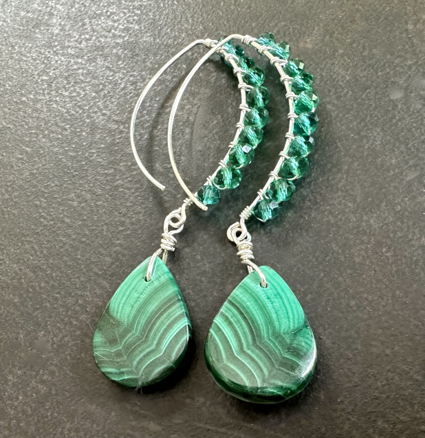 Malachite Earrings, Green Stone Earrings, Sterling Silver, Gift for Her