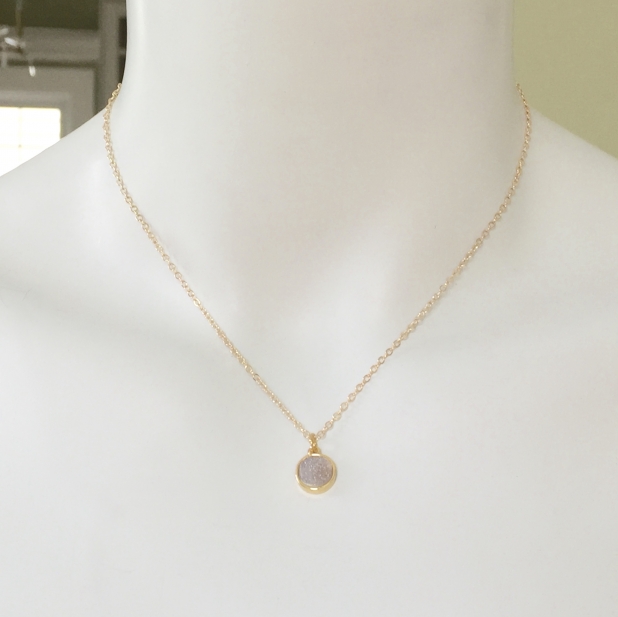 Druzy Pendant, Gold Bezel, Minimalist Necklace, Sparkly Jewelry, Gold Chain