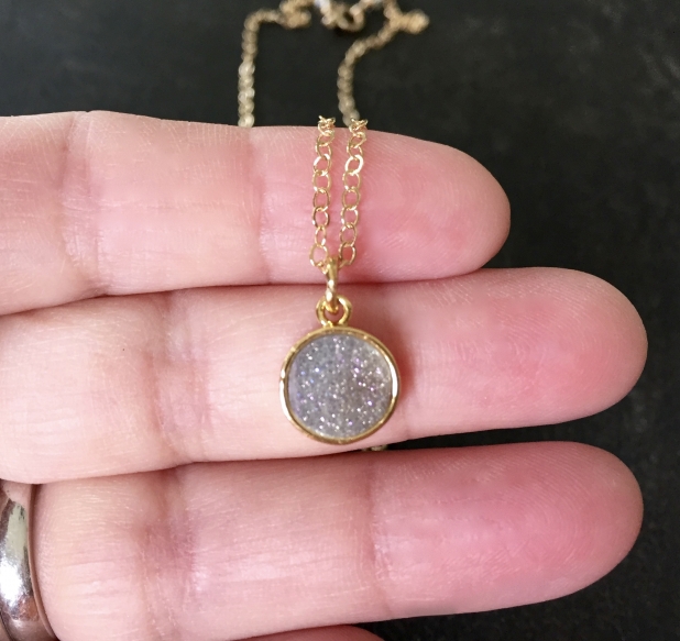 Sparkly Druzy Pendant, Bezel Set, 14K Gold Filled Chain, Minimalist Layering