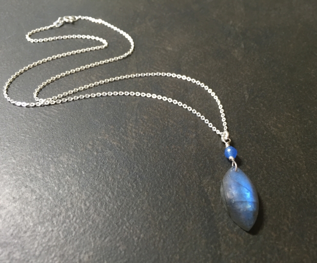 Labradorite Jewelry, Dainty Necklace, Natural Blue Stone, Sterling Silver