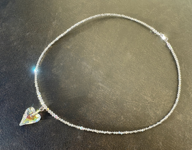 Swarovski Crystal Heart Necklace, Labradorite, Sterling Silver, Gift for Her