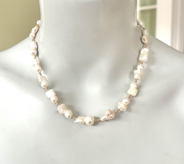 Baroque Pearl Necklace, Pearl and Gold, Gift for Her, Prairie Ice