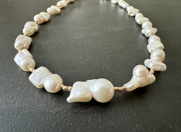 Baroque Pearl Necklace, Pearl and Gold, Gift for Her, Prairie Ice