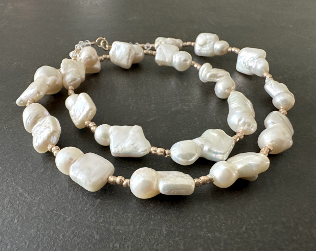 Baroque Pearl Necklace, Pearl and Gold, Gift for Her, Prairie Ice