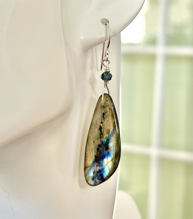 Labradorite Statement Earrings, Sterling Silver Dangle, Gift for Her