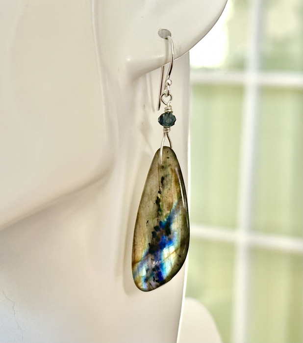 Labradorite Statement Earrings, Sterling Silver Dangle, Gift for Her
