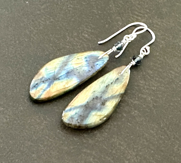Labradorite Statement Earrings, Sterling Silver Dangle, Gift for Her
