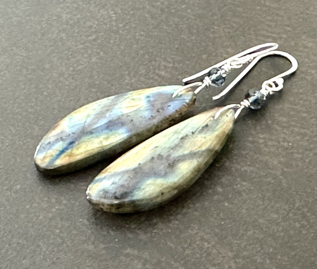 Labradorite Statement Earrings, Sterling Silver Dangle, Gift for Her