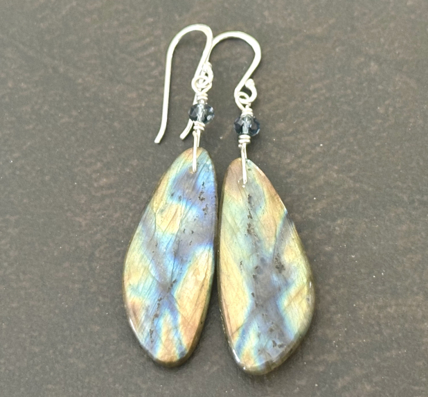 Labradorite Statement Earrings, Sterling Silver Dangle, Gift for Her