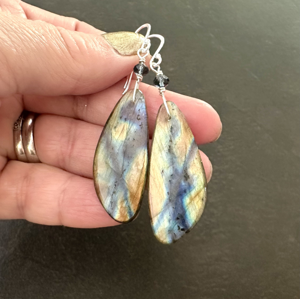 Labradorite Statement Earrings, Sterling Silver Dangle, Gift for Her