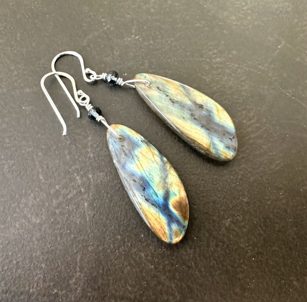 Labradorite Statement Earrings, Sterling Silver Dangle, Gift for Her