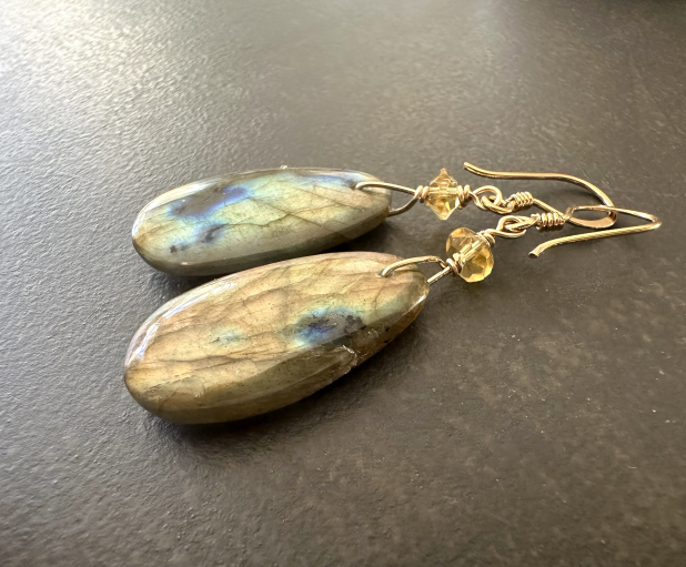Labradorite Statement Earrings, Natural Stone, Labradorite and Gold