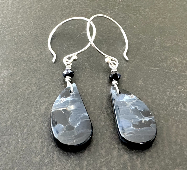 Pietersite Statement Earrings, Natural Blue Stone, Sterling Silver, Gift for Her