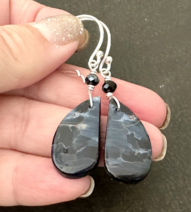 Pietersite Statement Earrings, Natural Blue Stone, Sterling Silver, Gift for Her