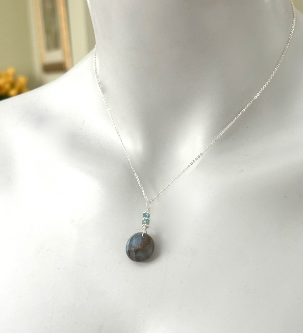 Labradorite Necklace, Blue Stone, Sterling Silver, Handmade Necklace