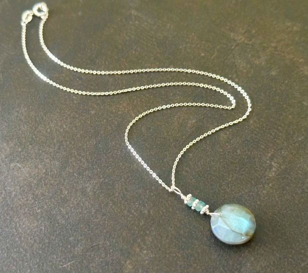 Labradorite Necklace, Blue Stone, Sterling Silver, Handmade Necklace