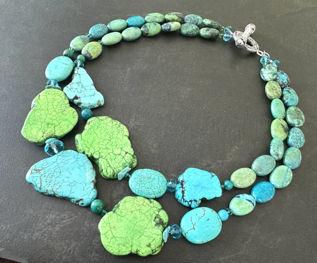 Turquoise Statement Necklace, Chunky Double Strand,