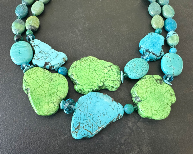 Blue and Green Turquoise  Statement Necklace