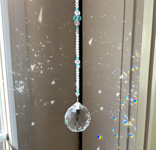 Crystal Sun Catcher, Aqua Crystal Prism, Hanging Crystal Ornament, Unique Gift