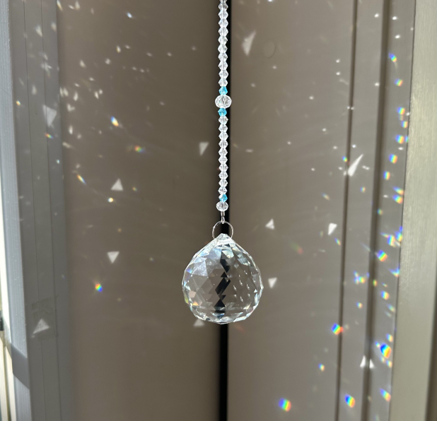 Crystal Sun Catcher, Aqua Crystal Prism, Hanging Crystal Ornament, Unique Gift