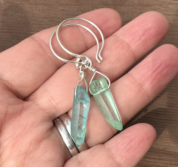 Handmade Crystal Earrings, Natural Quartz, Sterling Silver, Prairie Ice